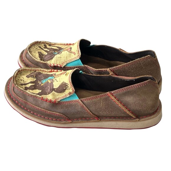 ARIAT Women's Brown Slip On Cruiser Flats Leather Canvas Size 9B Cowboy Bronco - Picture 4 of 9